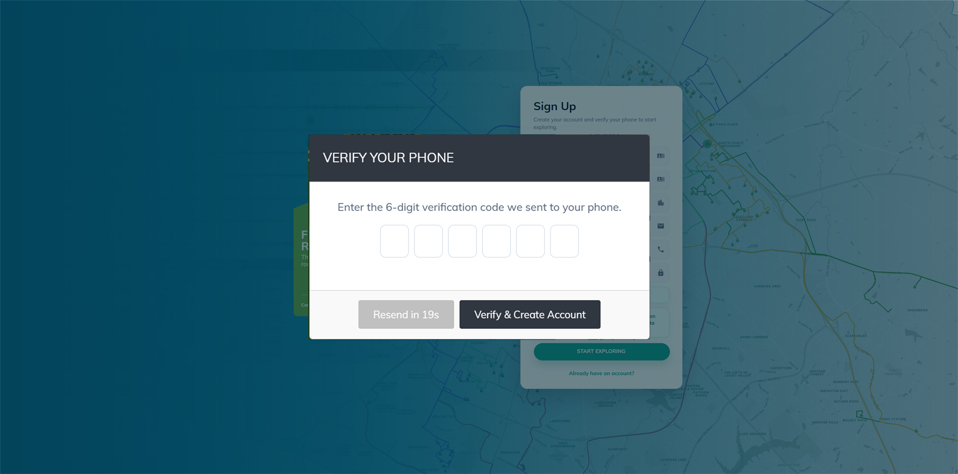 MyBusRouting 6-digit phone verification code modal
